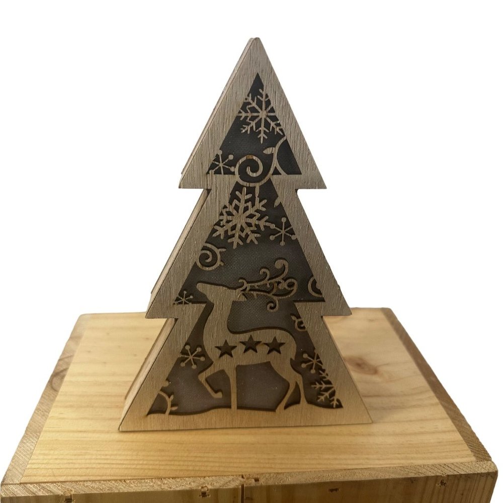 Fabulous Home LED Wooden Christmas Tree Deer Sign With Lights New With Tags